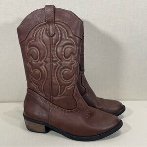 Cat & Jack Brown Western Cowboy Boots Kids Size 1 Faux Leather Pull-On
